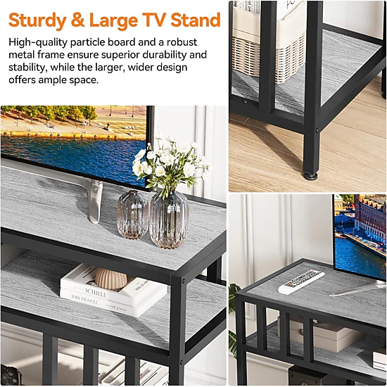 BebreezChic 58" TV Stand for Television 65", Entertainment Center Table with Adjustable Legs, Open Shelves & Doors