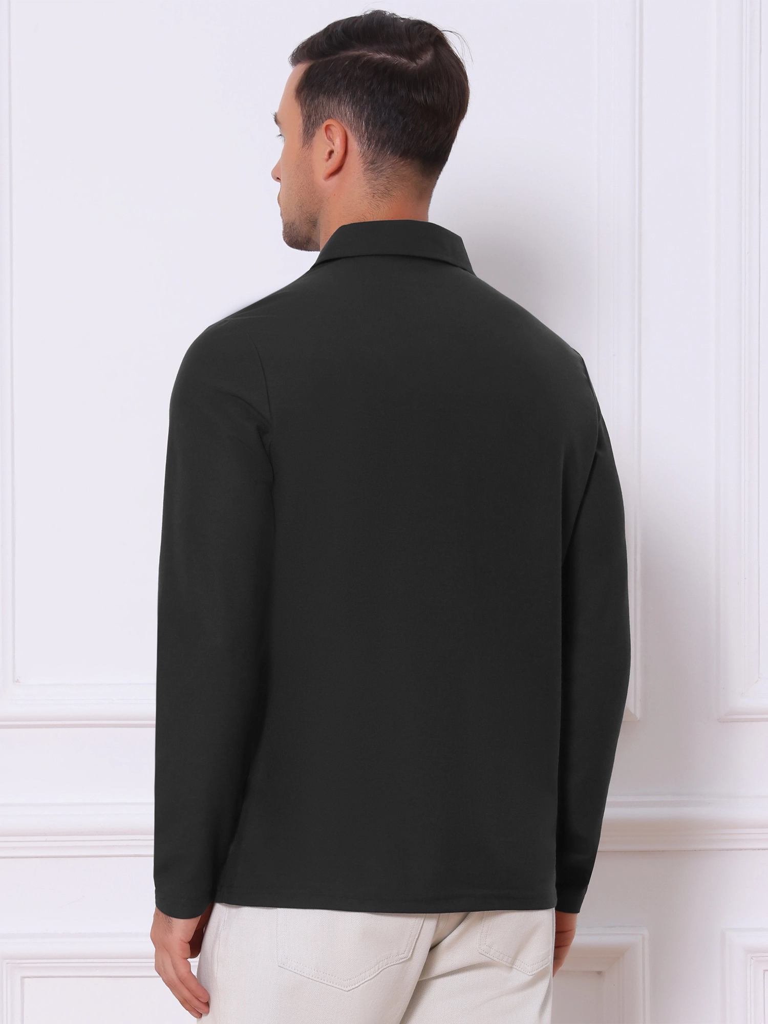 INSPIRE CHIC Men's Pattern Pique Long Sleeve Golf Polo Shirt