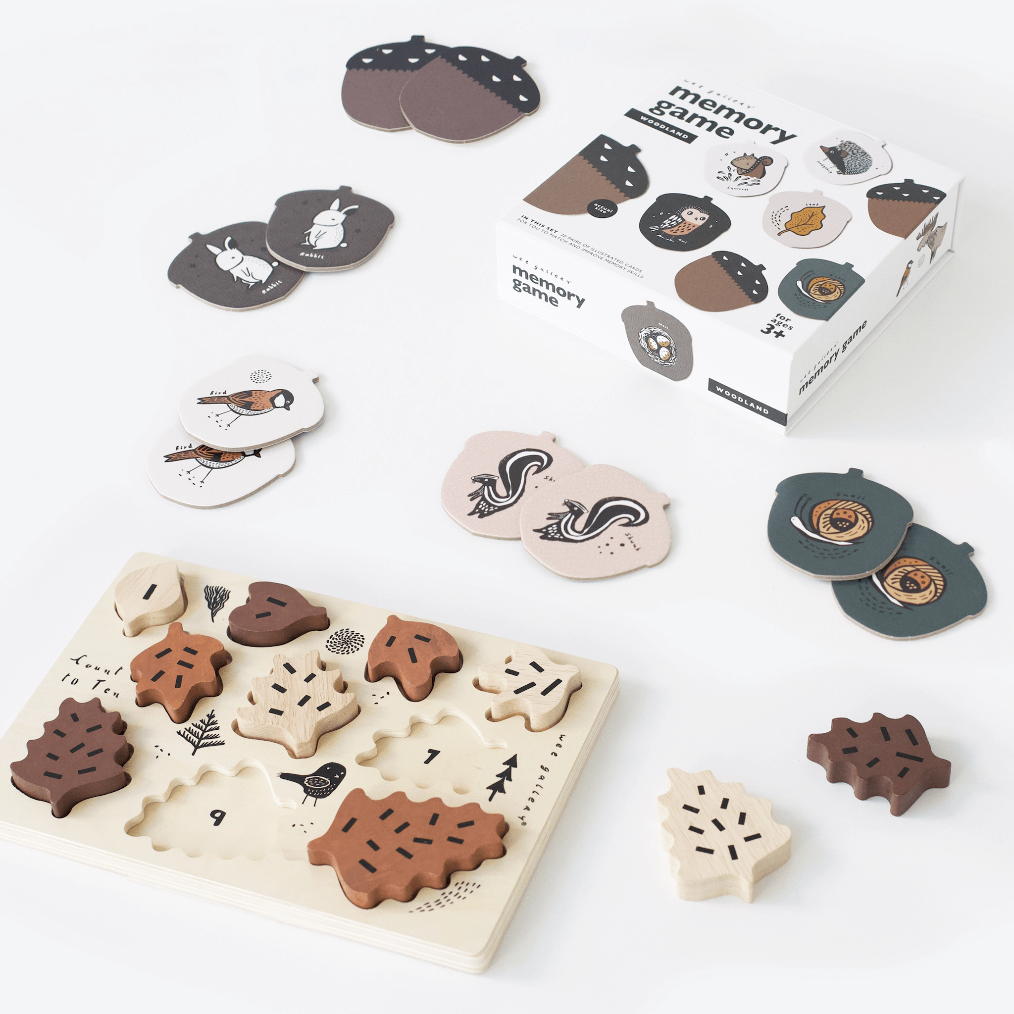 Wee Gallery Wooden Tray Puzzle Count to 10 Leaves and Woodland Memory Game