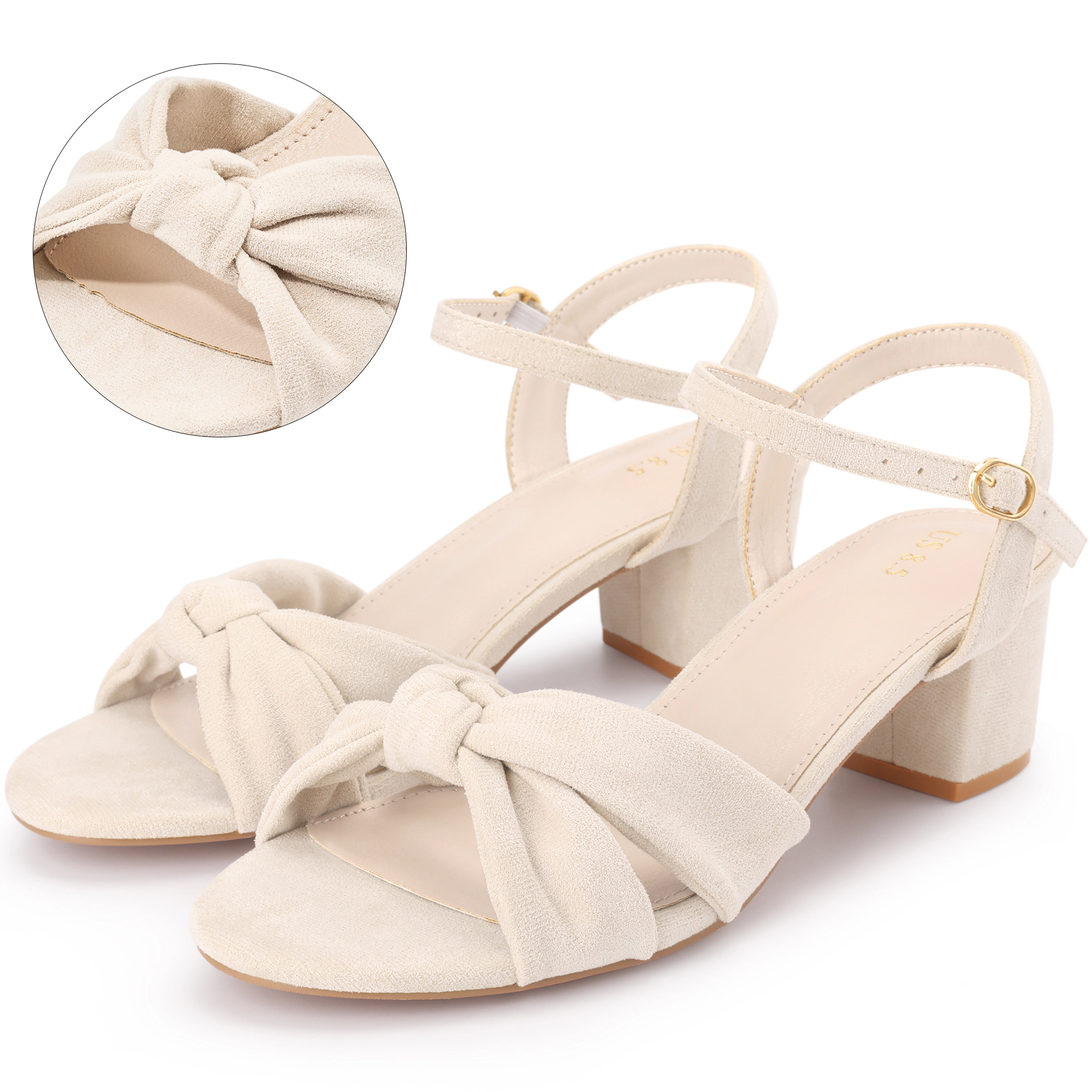 BLISSFUL STEP Women's Bow Knot Chunky Heel Slingback Strap Sandals