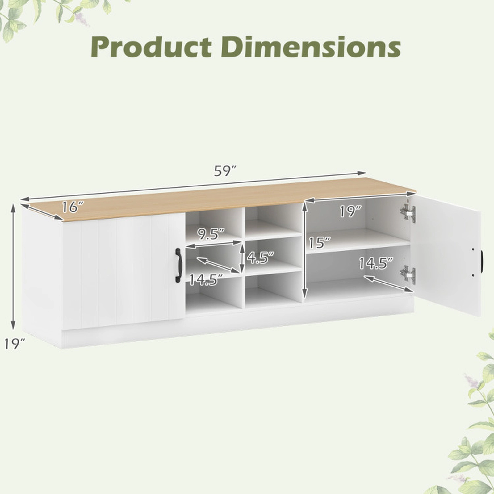 SUGIFT 2-Door Shoe Bench Storage Cabinet with Adjustable Shelves 300-lb Top Capacity 44-lb Shelves 22-lb Compartments