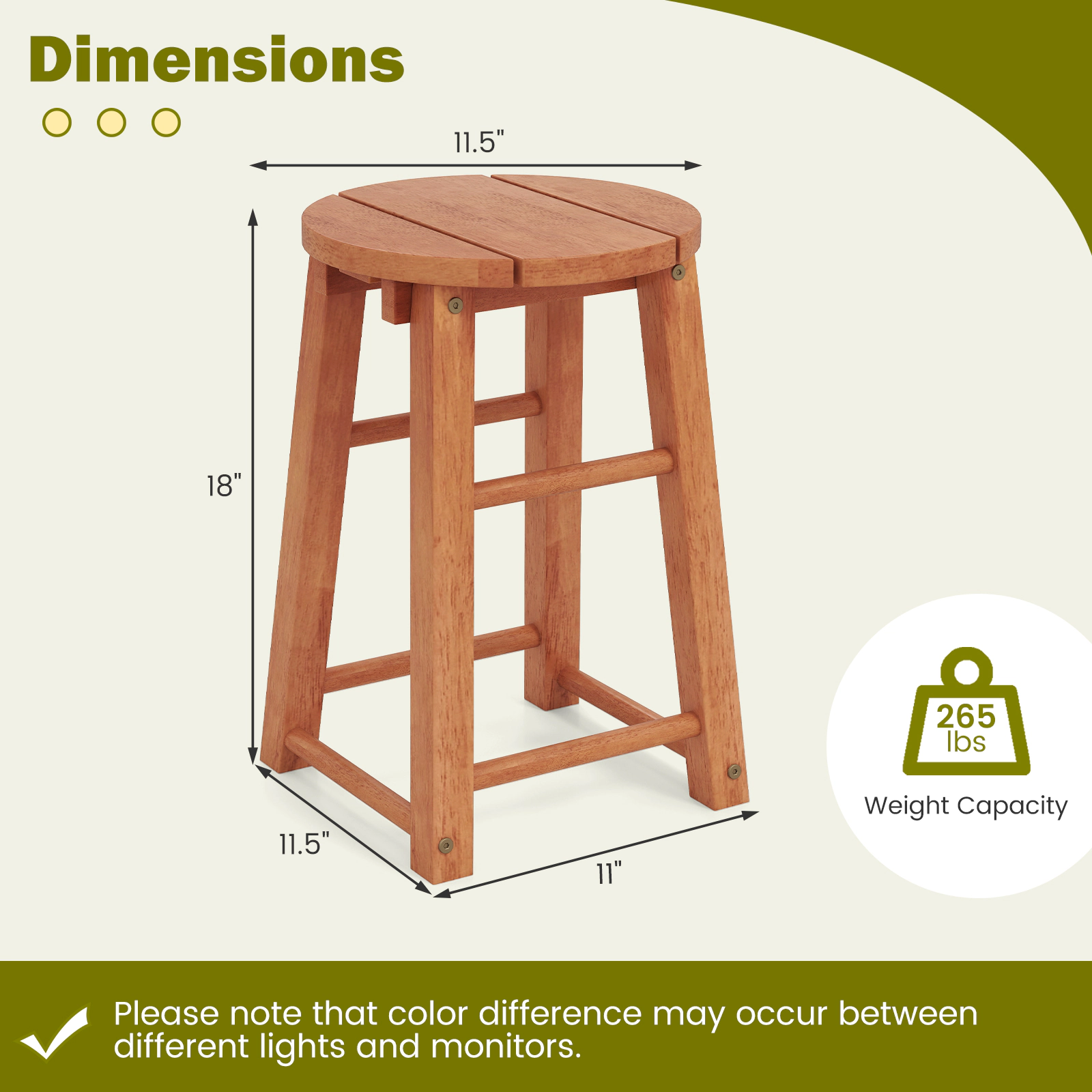 SUGIFT Set of 2 Round Seat and Wood Crossbars Eucalyptus Wood 18-in 265-lb Rated Stools Natural