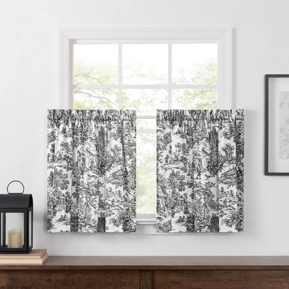 Ellis Curtain Victoria Park Toile Room Darkening Window Rod Pocket Pair Set With 2 Tiers - 2-Piece - 68x84