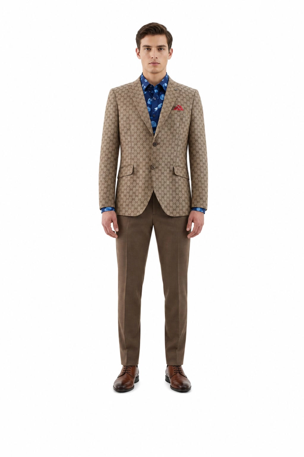 Elie Balleh Men's Slim Fit Logo Brocade Formal Blazer