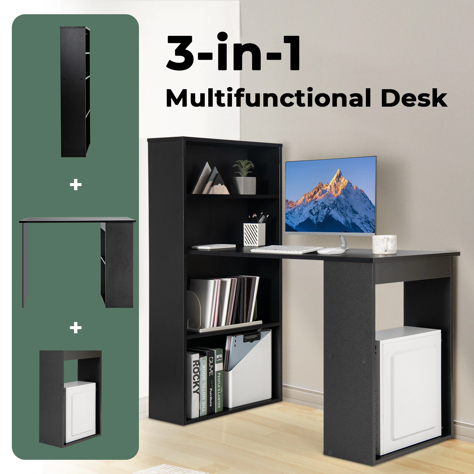 SUGIFT Computer Desk Writing Workstation with 6-Tier Storage Shelves 201-lb Tabletop Capacity Black