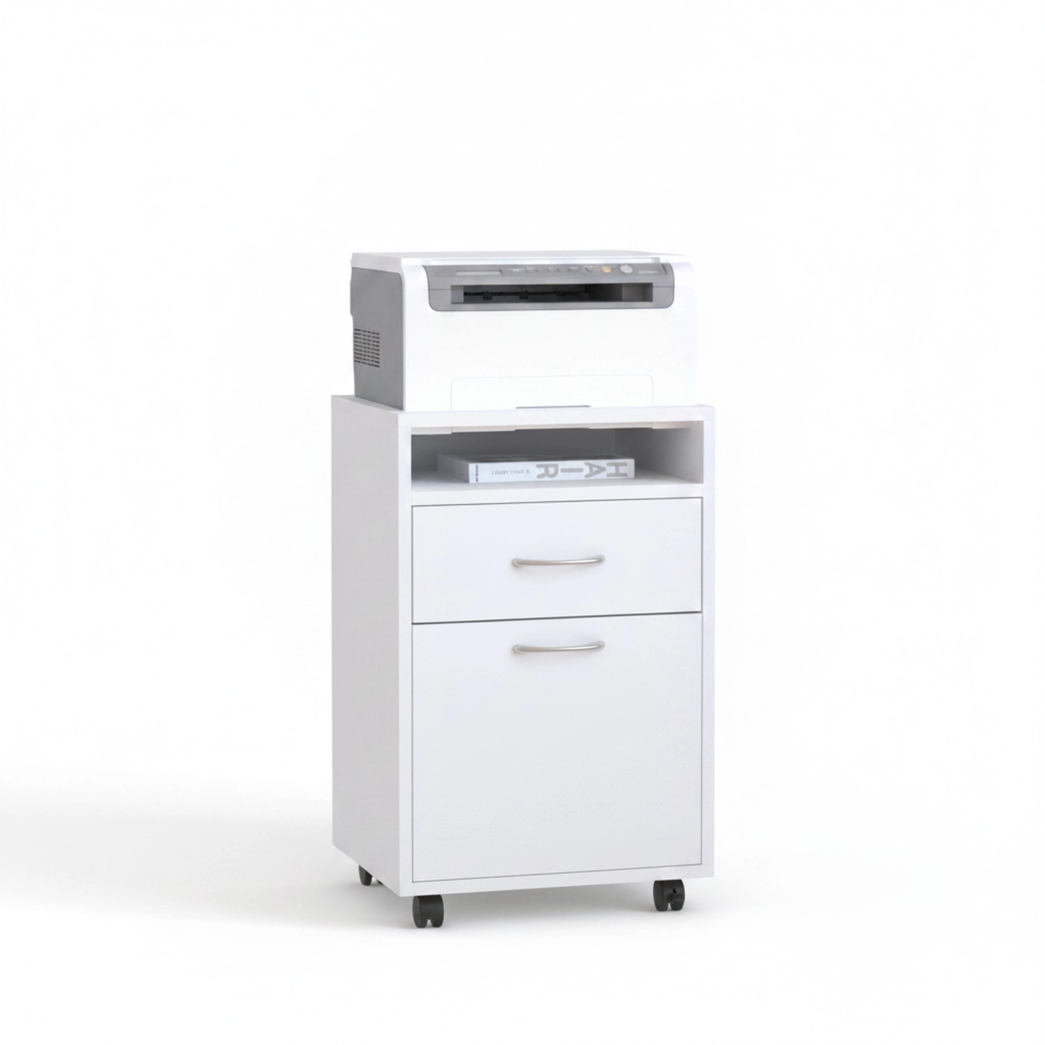 HONGGE Mobile Storage Cabinet Organizer with Drawer and Cabinet, Printer Stand with Castors
