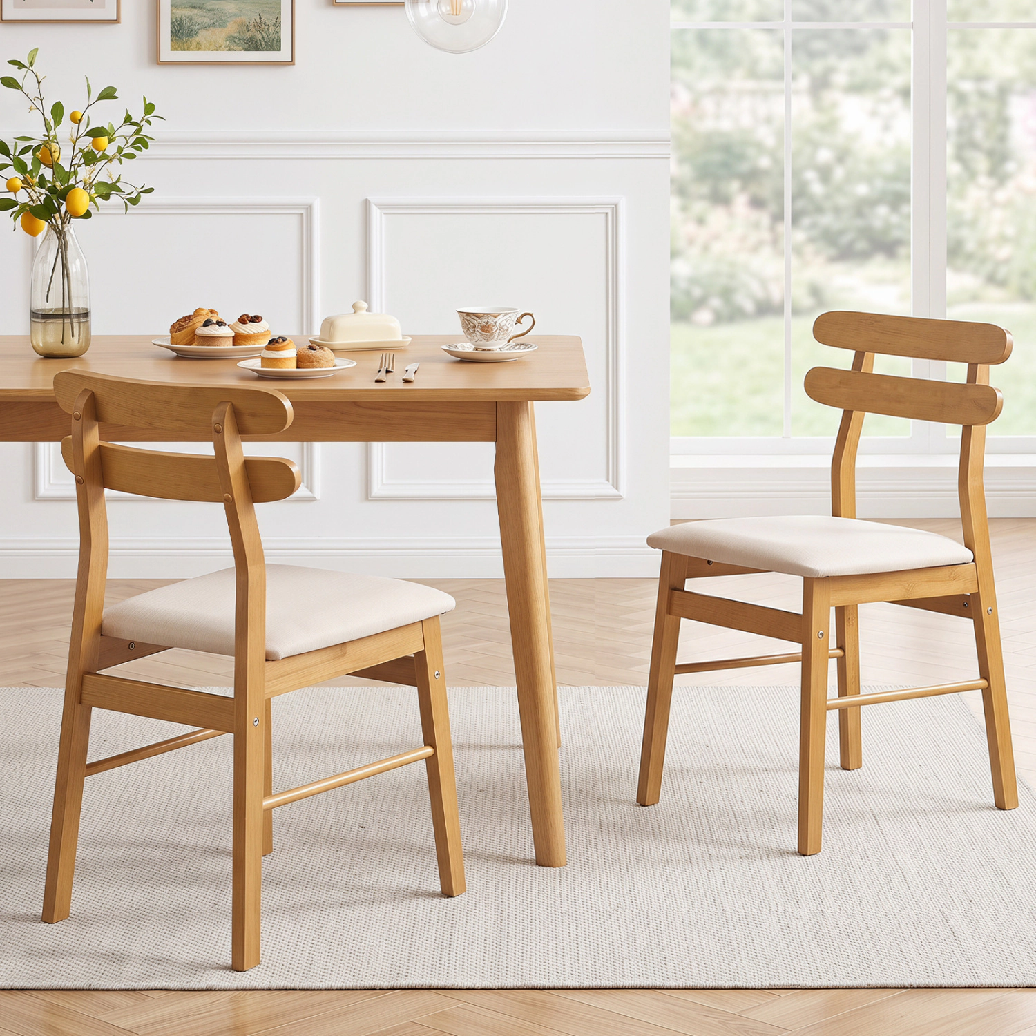 LJG Set of Upholstered Dining Chairs with Padded Seat and Solid Wood Legs