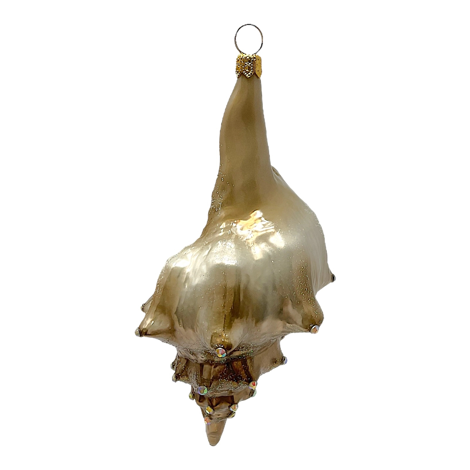 Pinnacle Peak Trading Company Brown and White Jeweled Seashell Polish Glass Christmas Ornament Shell Coastal
