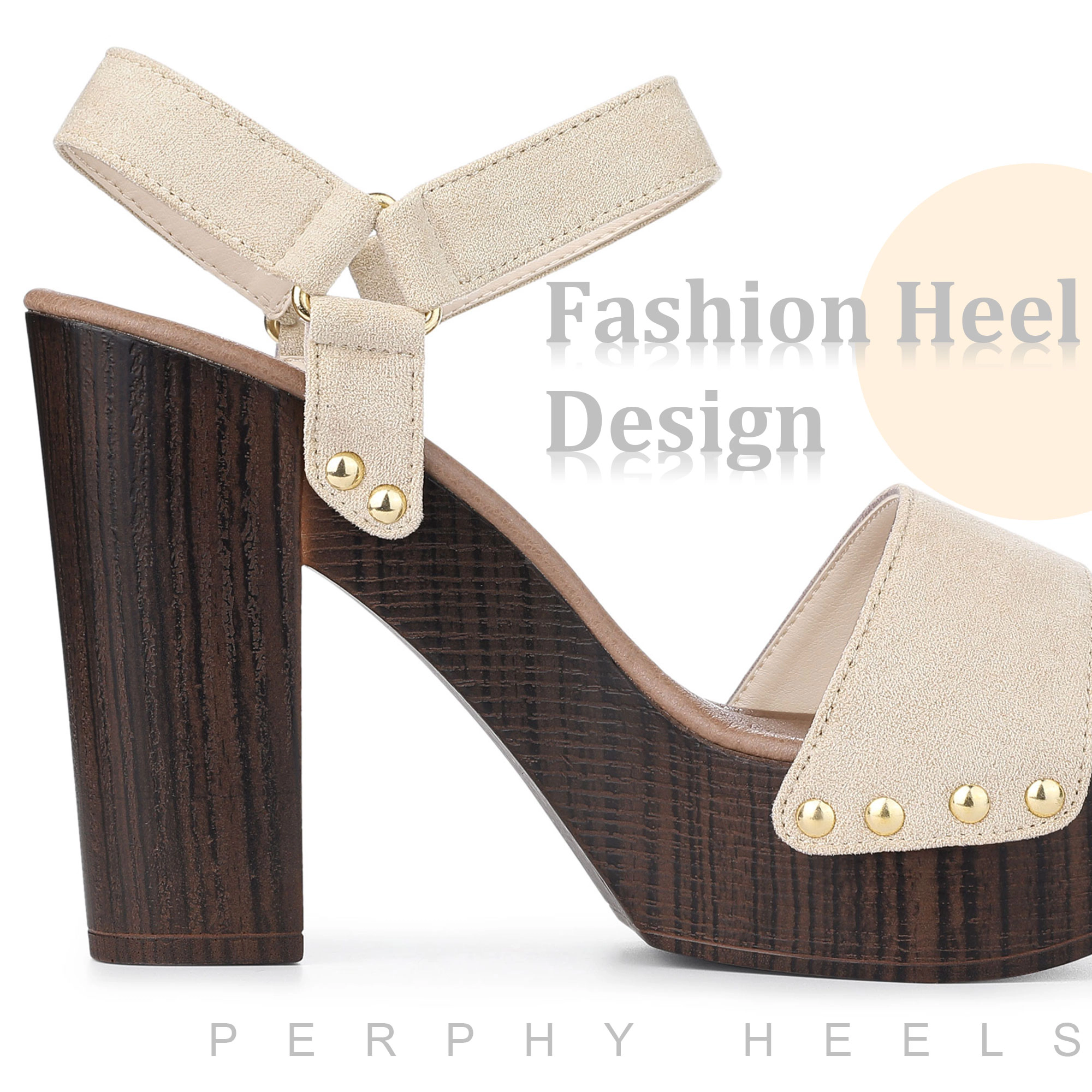 BLISSFUL STEP Women's Round Toe Platform Slingback Chunky Heel Sandals