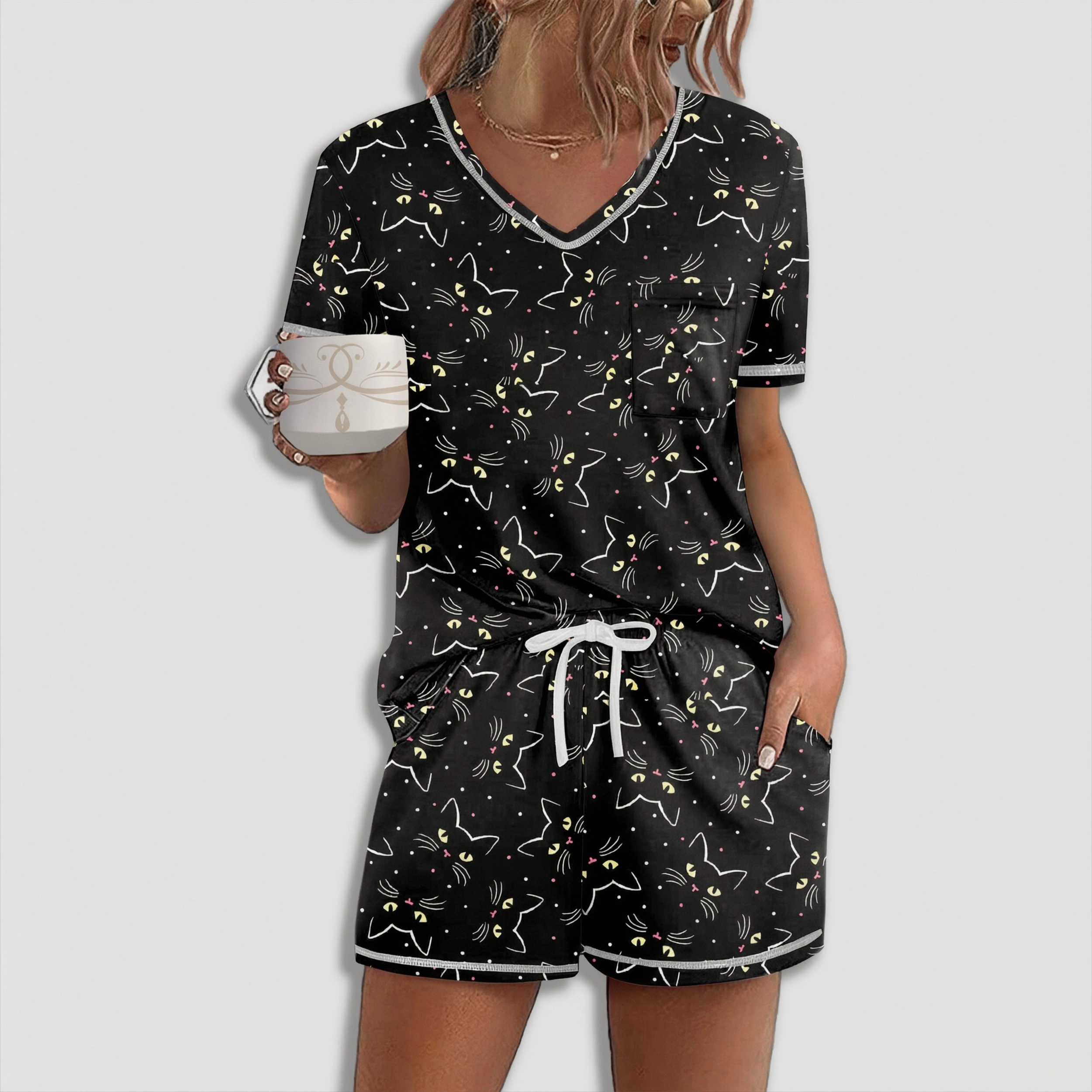 Ekouaer Women's Pajamas Sets Short Sleeve Lounge Sleepwear Casual Two Piece Pjs With Pockets