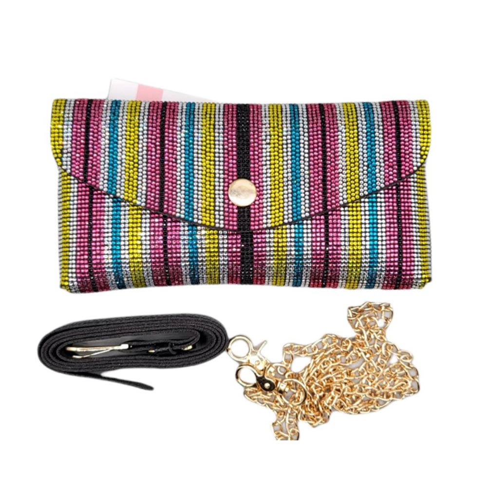 Fashnzfab Rhinestone Pave Wallet On Chain Clutch / Fanny Pack / Belt / Crossbody Bag