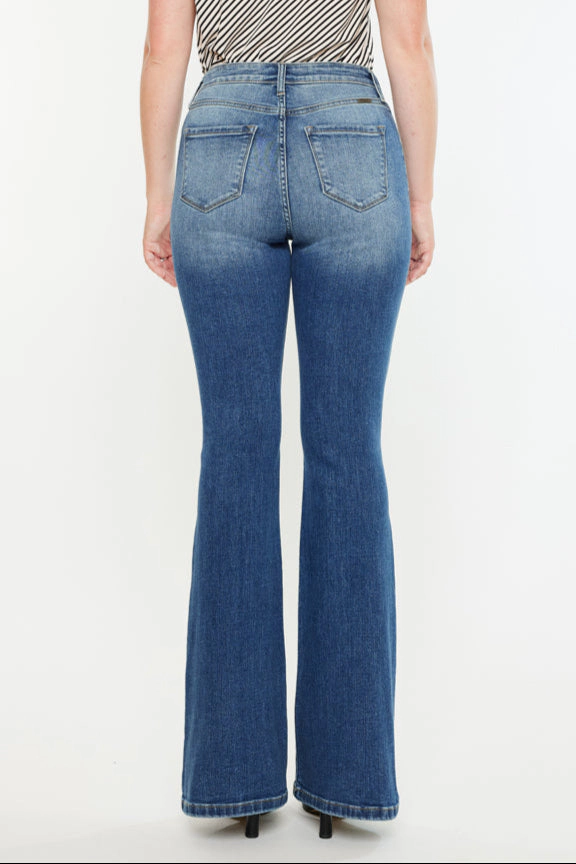 KanCan Women's Curvy Essentials High Rise Wide Flare Jeans Tana