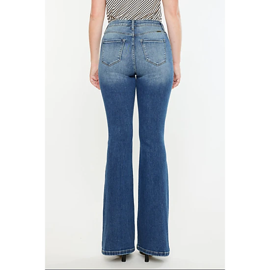 KanCan Women's Curvy Essentials High Rise Wide Flare Jeans Tana