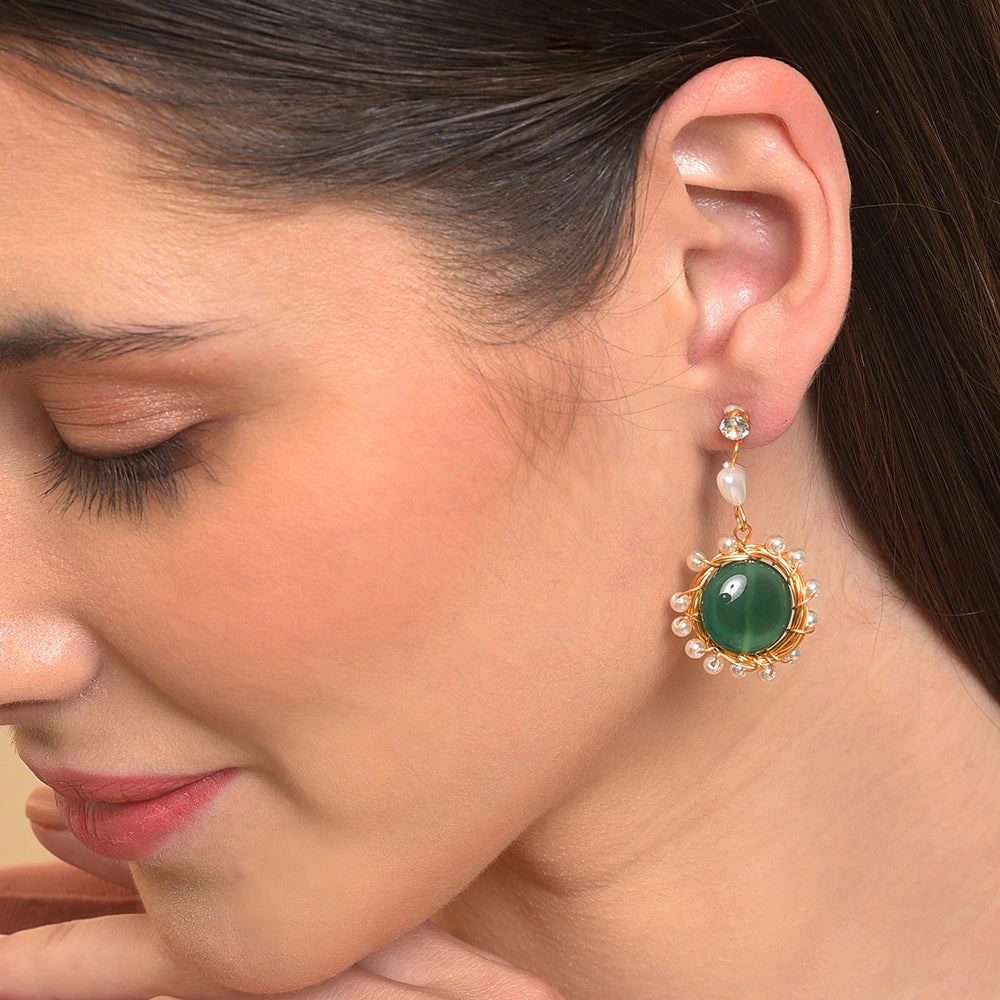 SOHI Women's Green Cluster Stone Drop Earrings