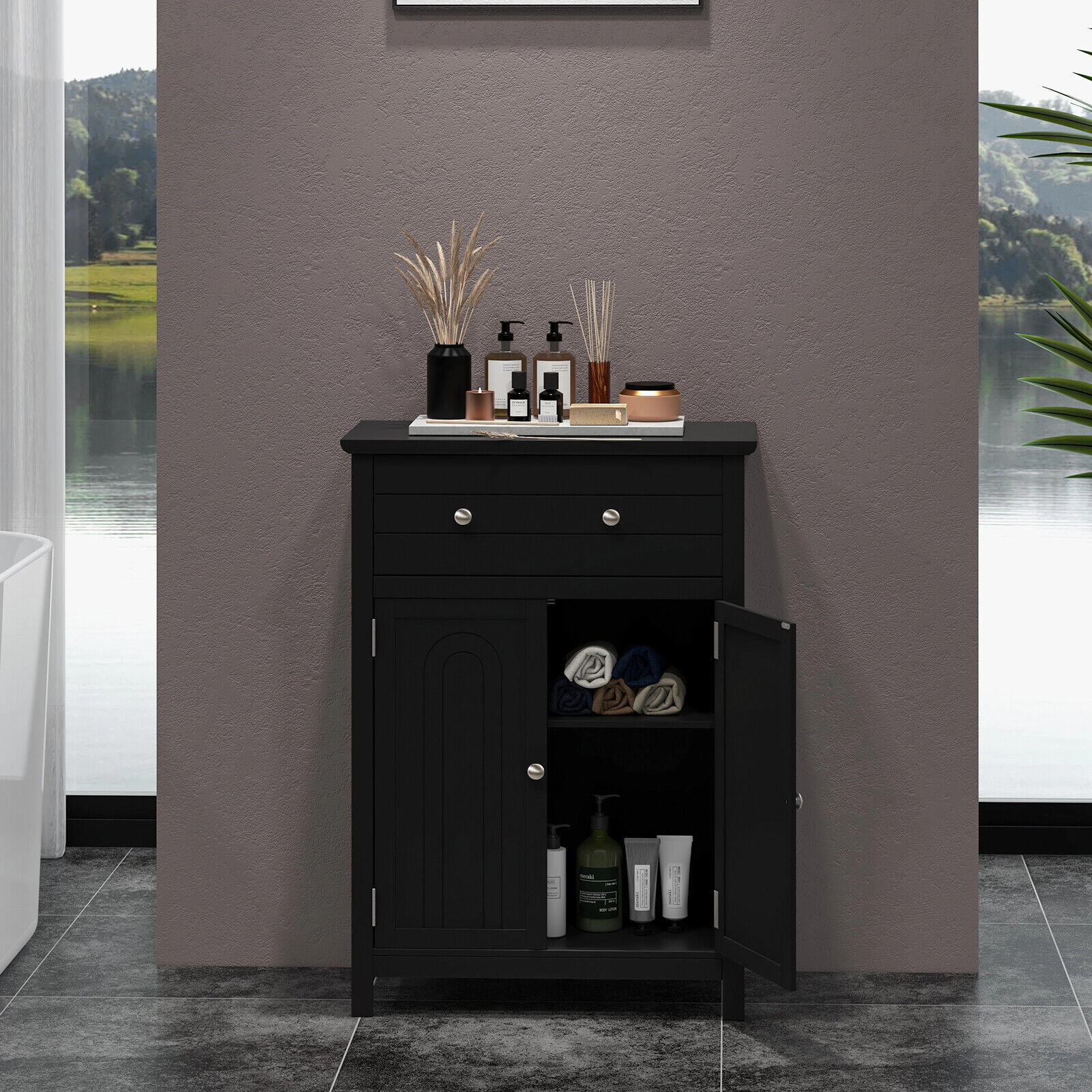 SlickBlue Bathroom Storage Cabinet with Drawer, Doors & Adjustable Shelf