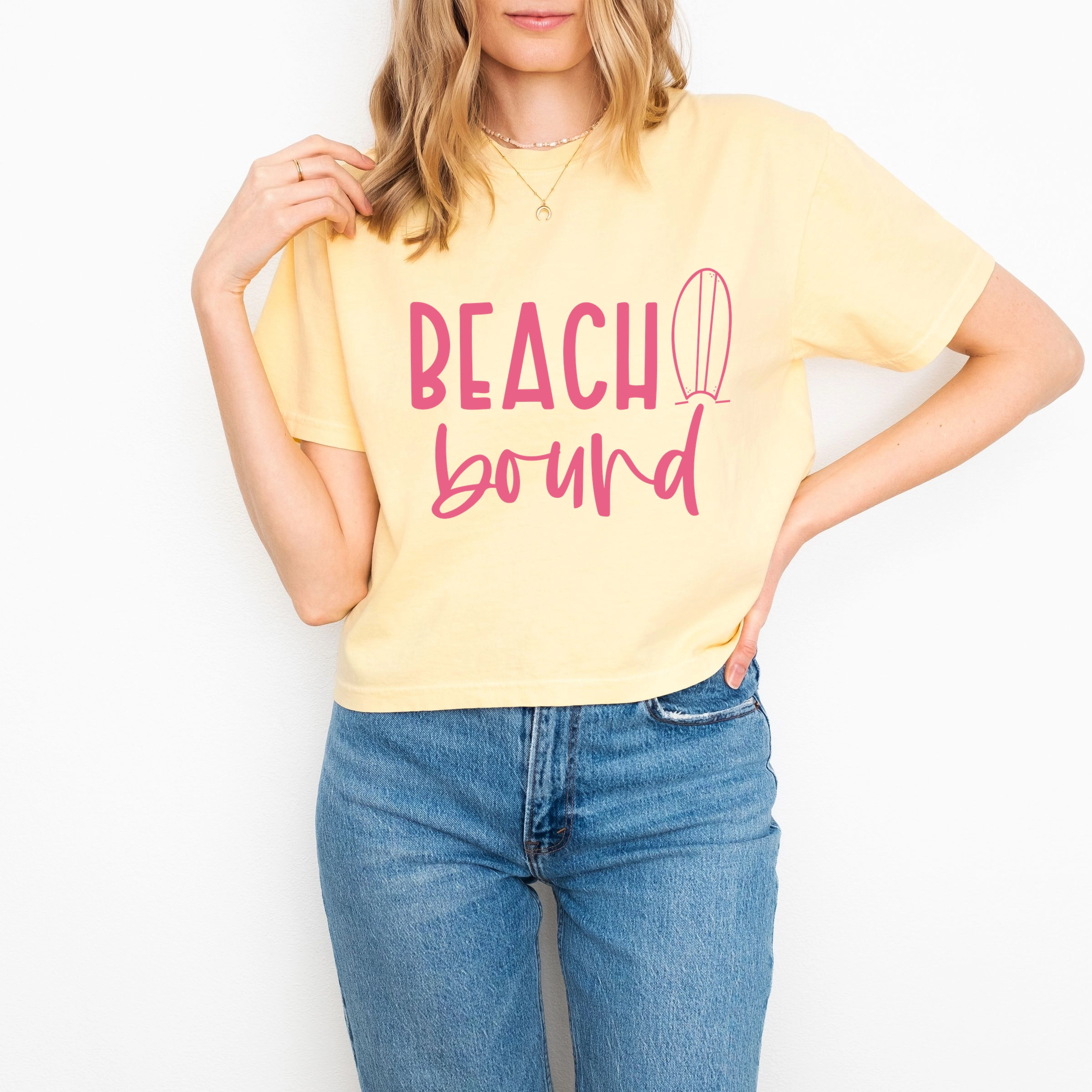 Simply Sage Market - Beach Bound Women's Boxy Crop Top Graphic T-Shirt