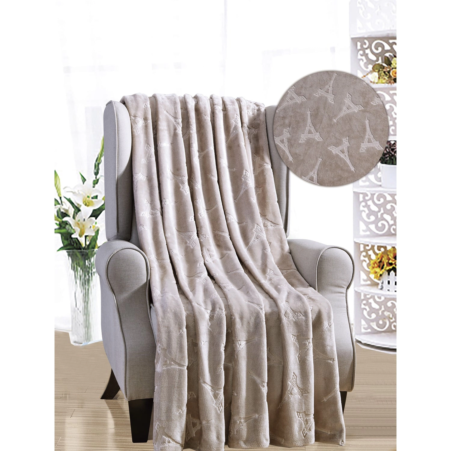 Plazatex Eiffel Tower Embossed Decorative Super Soft Throw Blanket for Sleep/Decor 2 Pack 50" x 60" Taupe