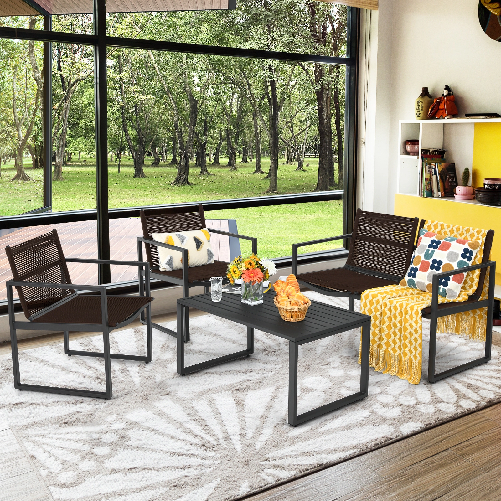 Hivvago 4 Pieces Patio Furniture Conversation Set With Sofa Loveseat