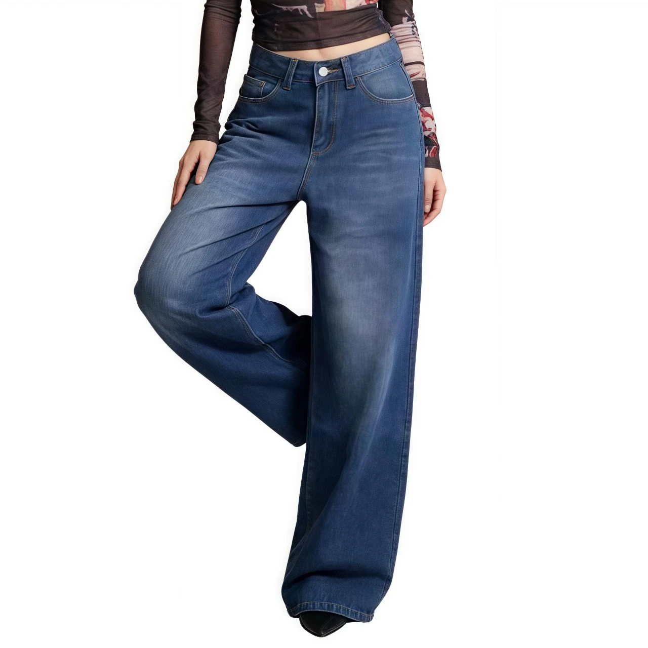 YesFashion Women Wide Leg Jeans High Waist Baggy Jean Loose Boyfriend Denim Pants Y2K