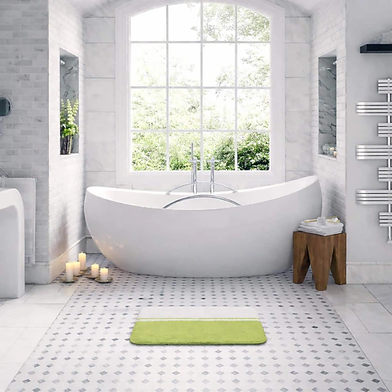 Evideco French Home Goods Lime Green and White Memory Foam Bath Mat 30 x 18 in