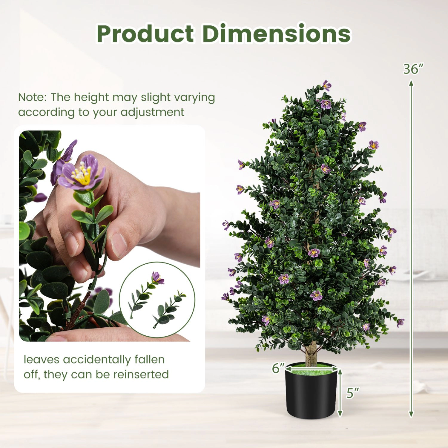 Slickblue Artificial Topiary Tree with Cement Pot for Indoor Outdoor