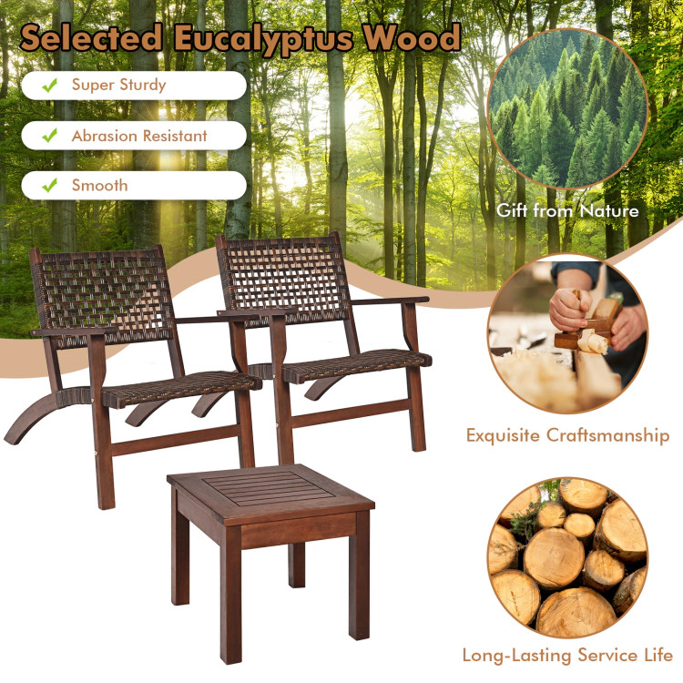 Hivvago 3 Pieces Outdoor Wooden Patio Rattan Furniture Set