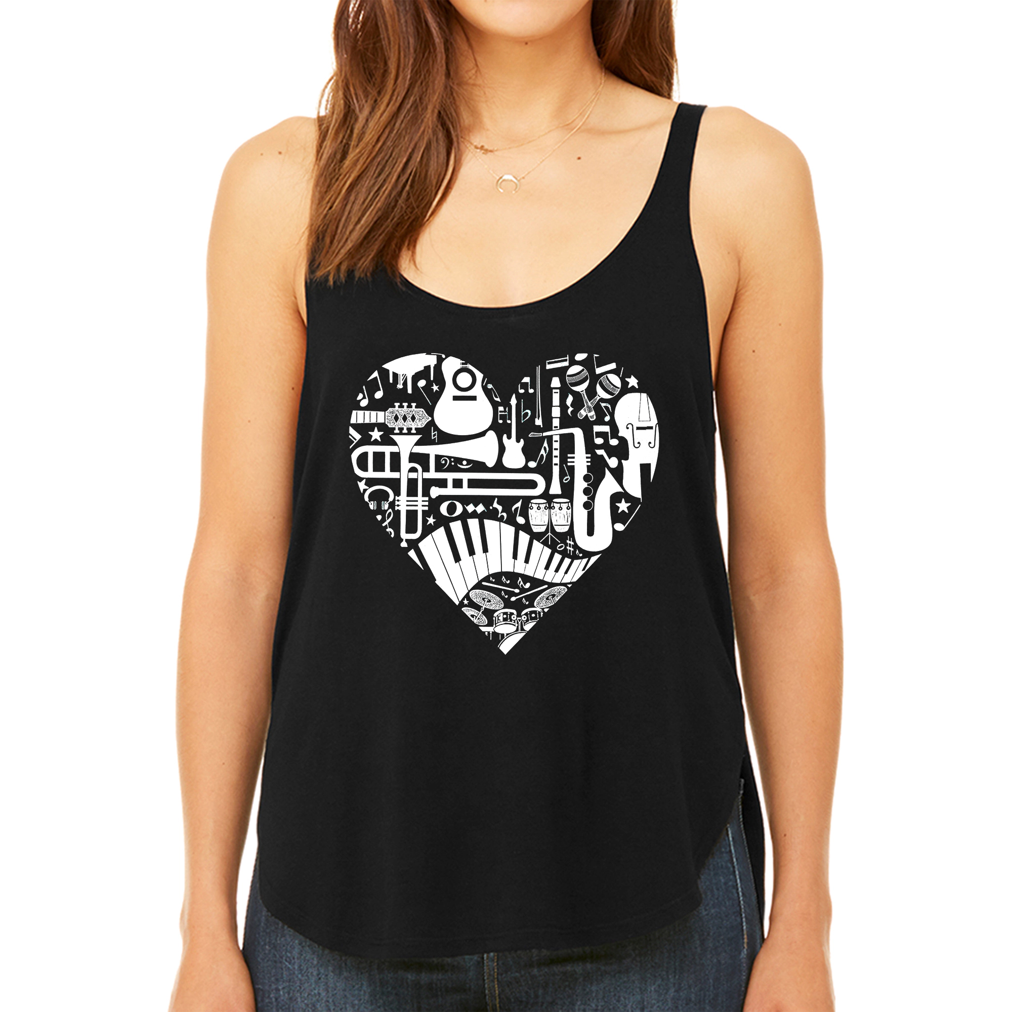 LA Pop Art Women's Premium Word Flowy Tank - Musical Instrument Heart