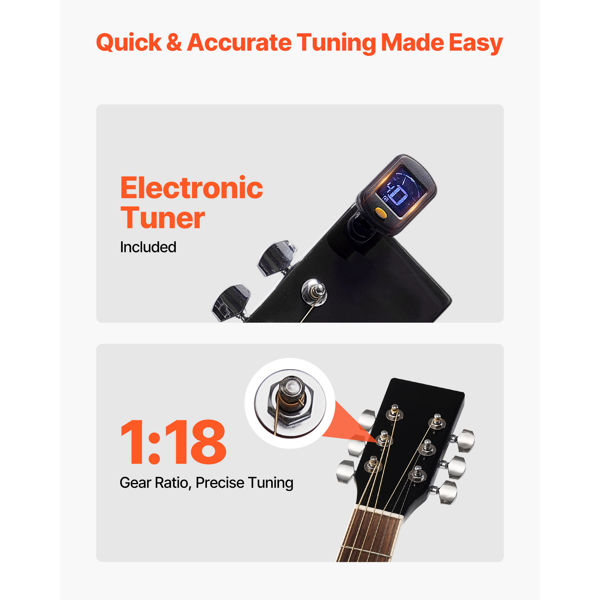 HONGGE Dreadnought Acoustic Guitar 6-String Solid Top Guitar Beginner Bundle with Gig Bag Tuner Strap Strings Picks