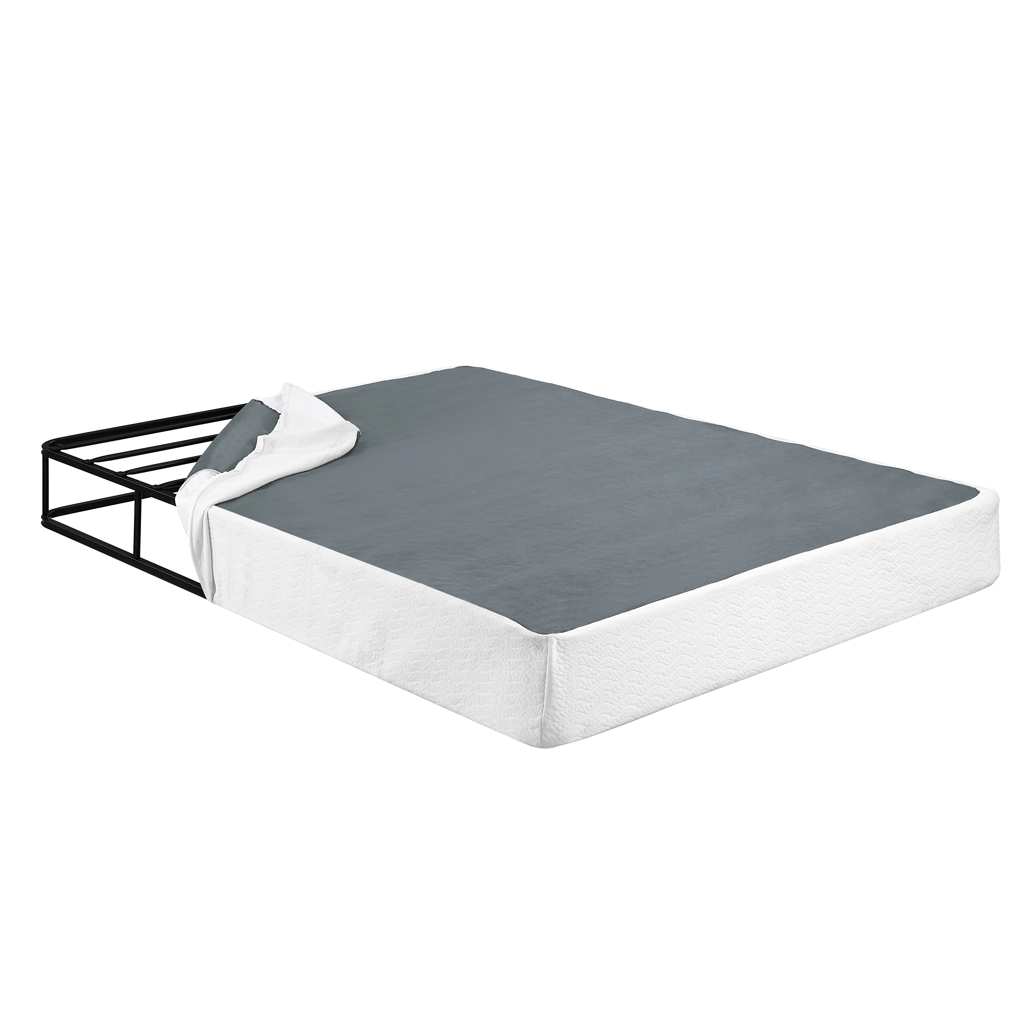 Flynama Queen Mattress Foundation, Black Metal Frame with Textured Fabric Cover