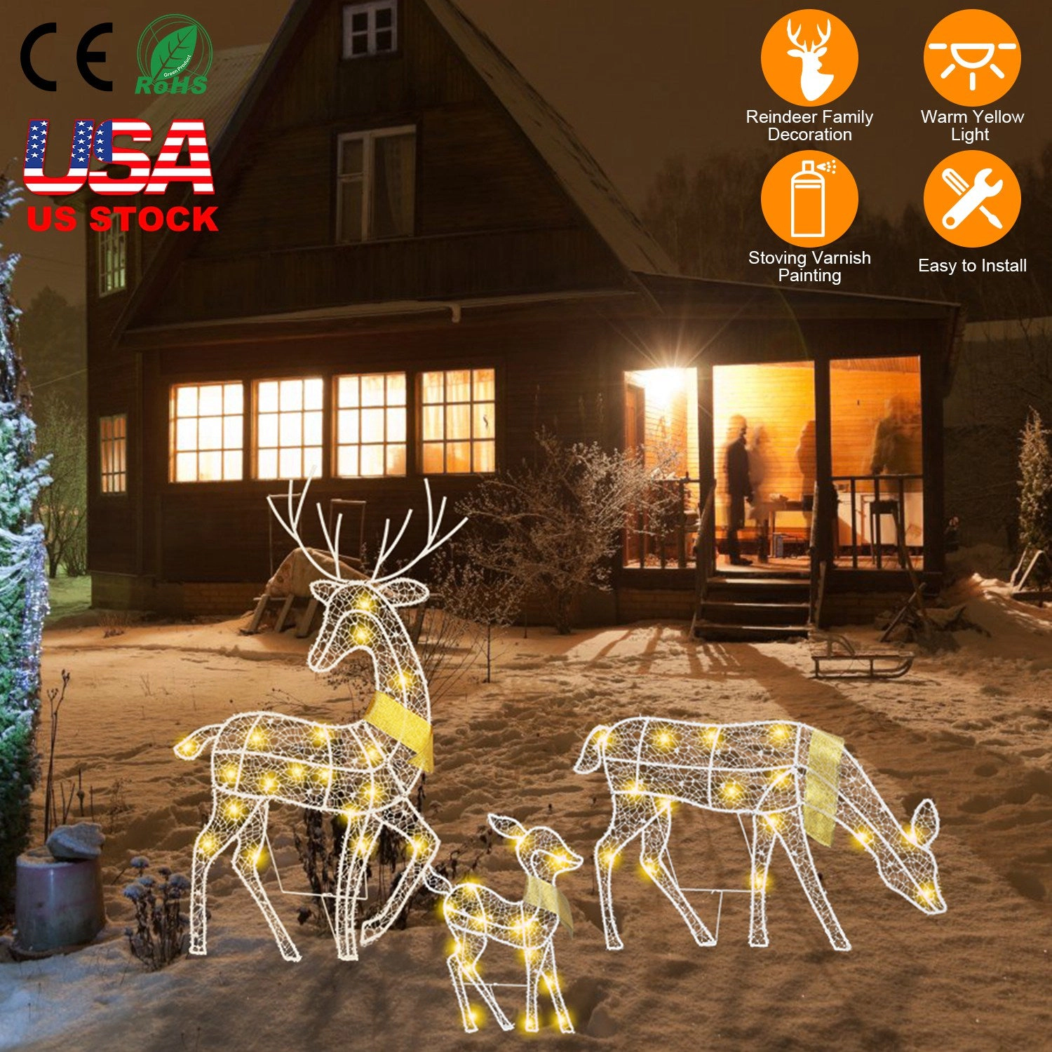 GBruno Lighted 2D Reindeer Family Christmas Decoration