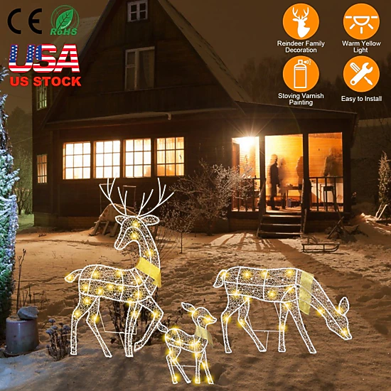 GBruno Lighted 2D Reindeer Family Christmas Decoration