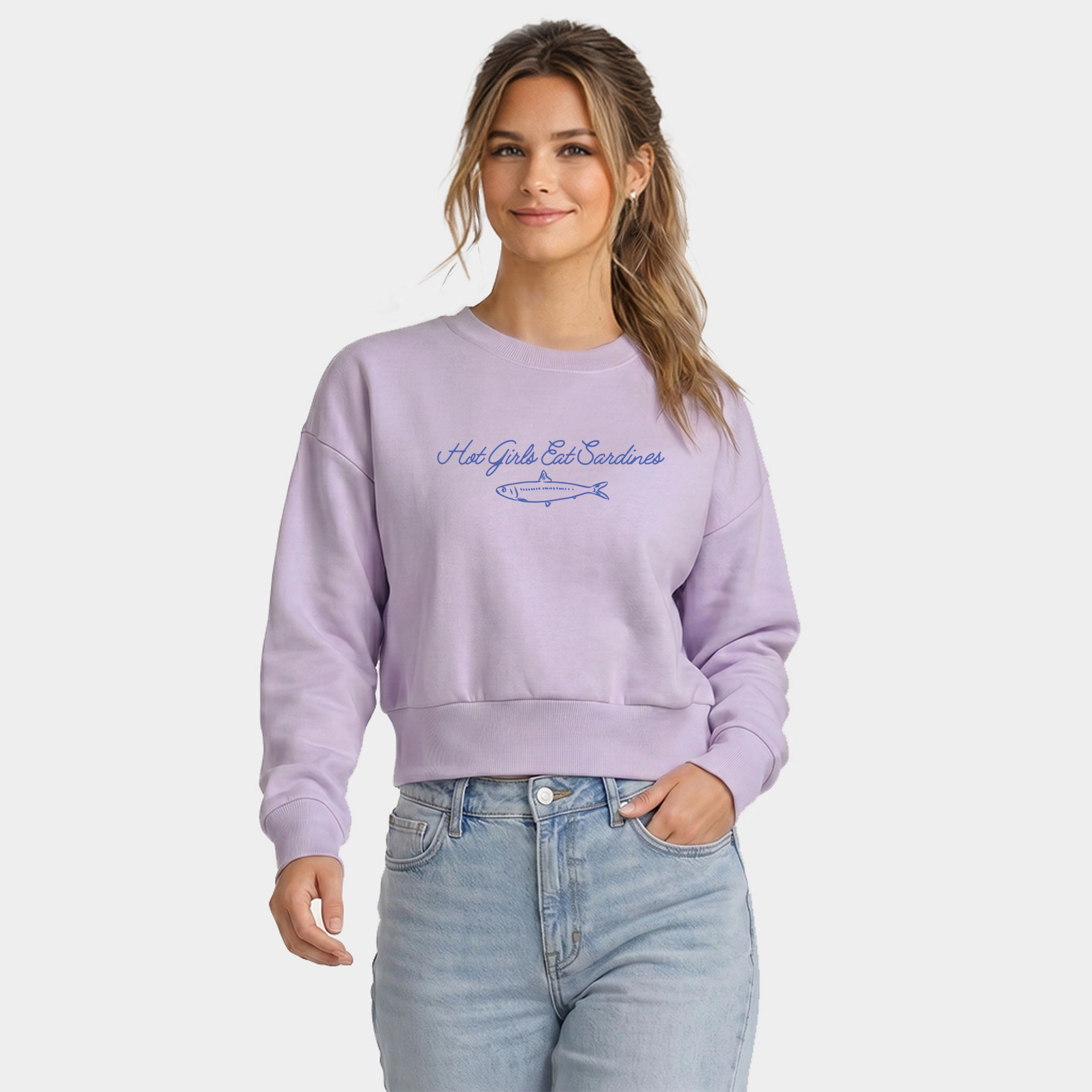 Simply Sage Market - Women's Cropped Sweatshirt Hot Girls Eat Sardines Cursive