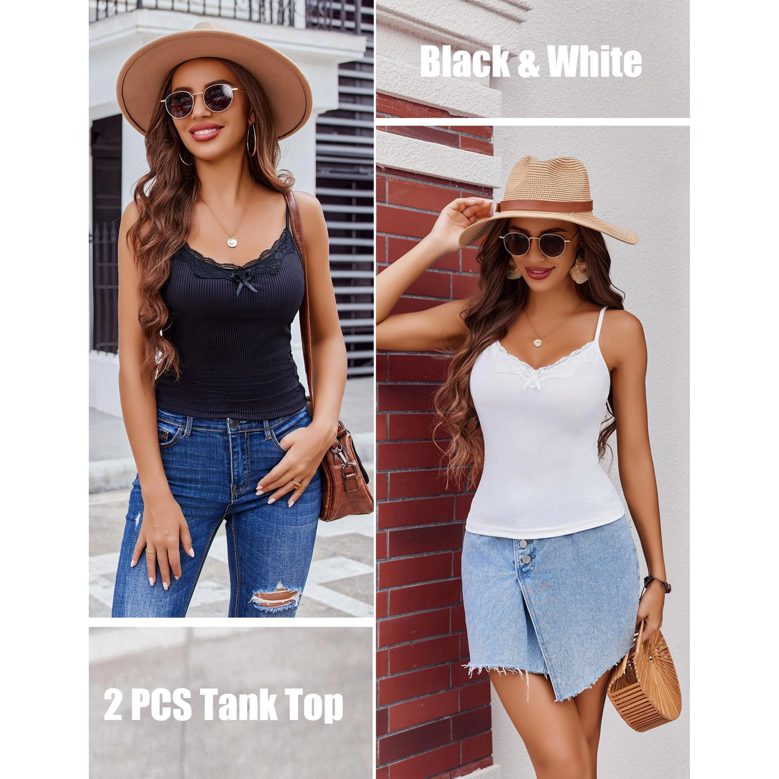 Avidlove Women's V Neck Adjustable Spaghetti Strap Cami Tank Top Pack