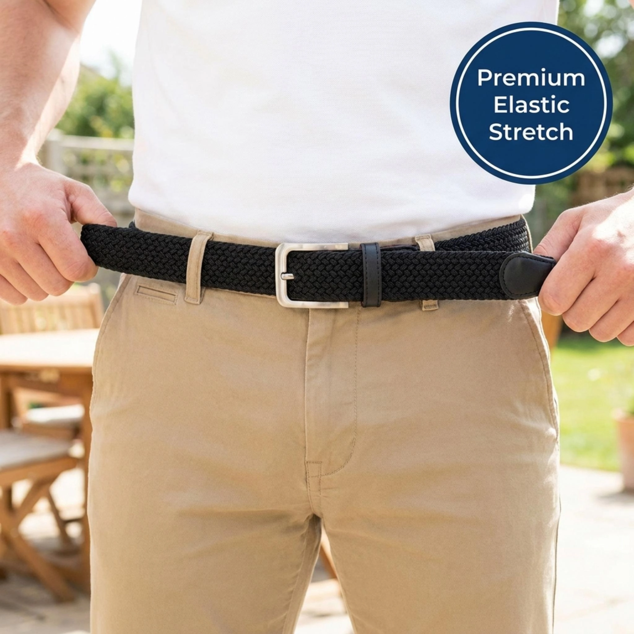 CTM Men's Braided Stretch Belt Silver Buckle Adjustable Elastic