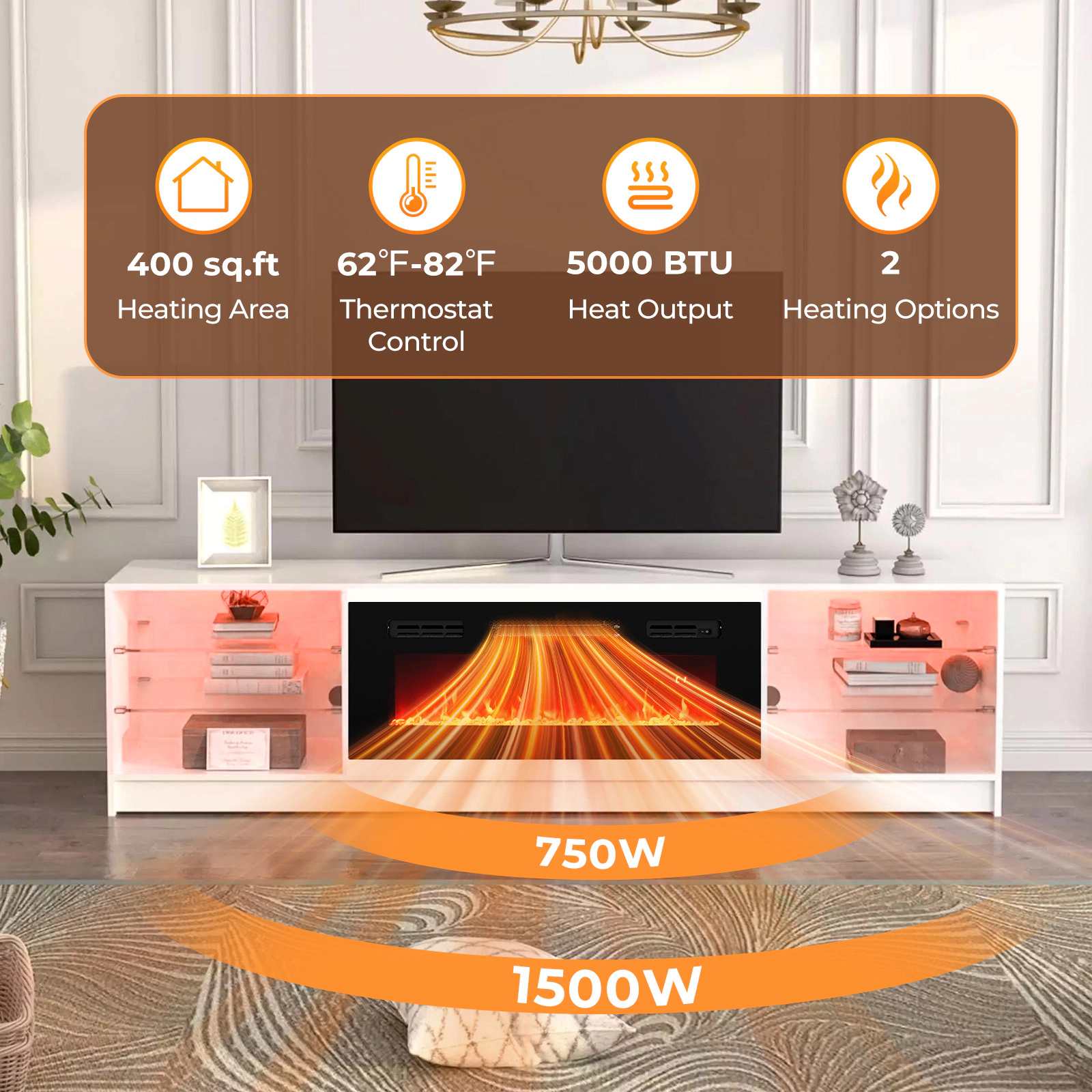 SlickBlue Electric Fireplace Insert with LED Lights and Remote