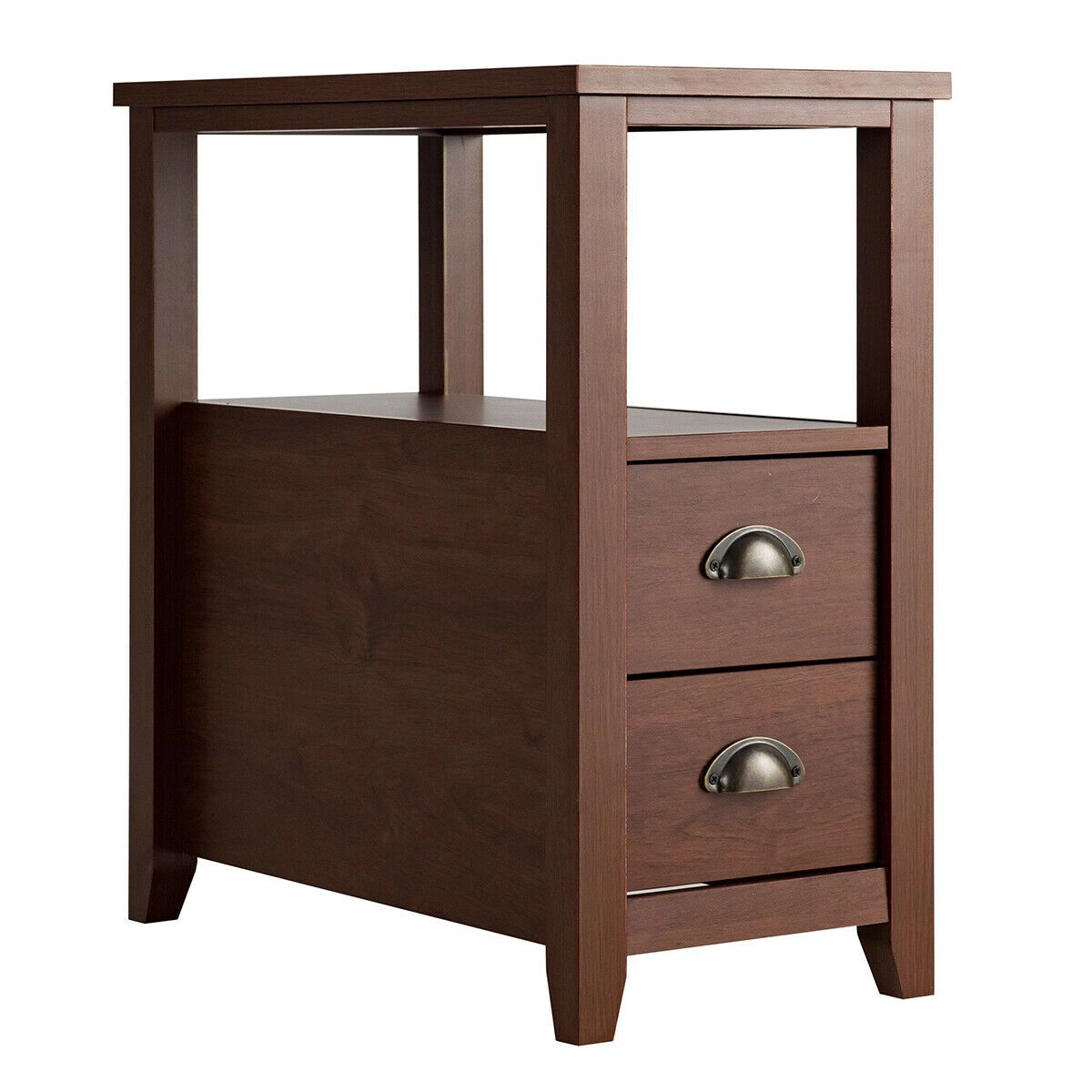 SlickBlue Modern Wooden Bedside Table with Drawers and Shelves