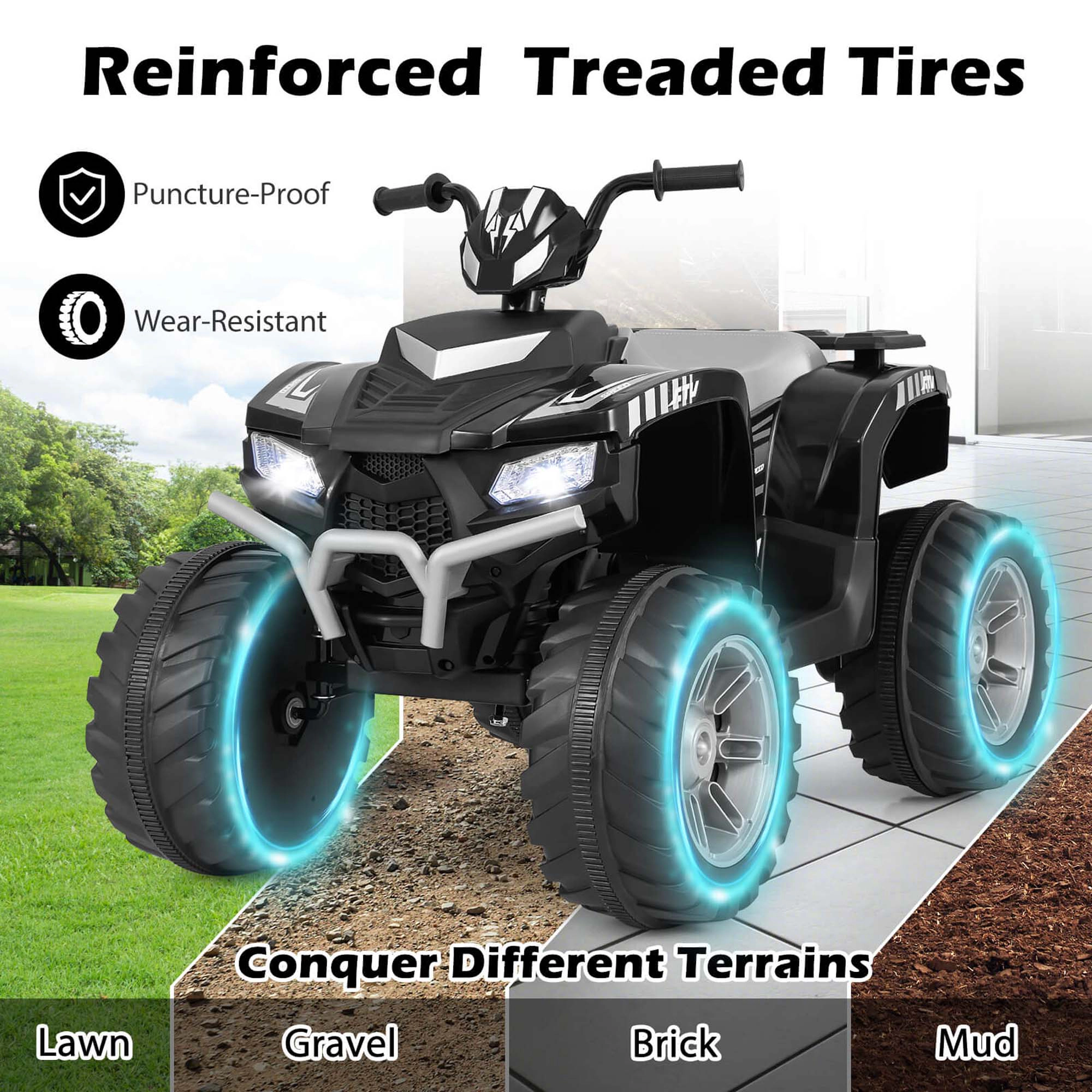 Costway 24V Kids Ride-On Electric ATV 4-Wheeler Quad Car with Wireless Connection