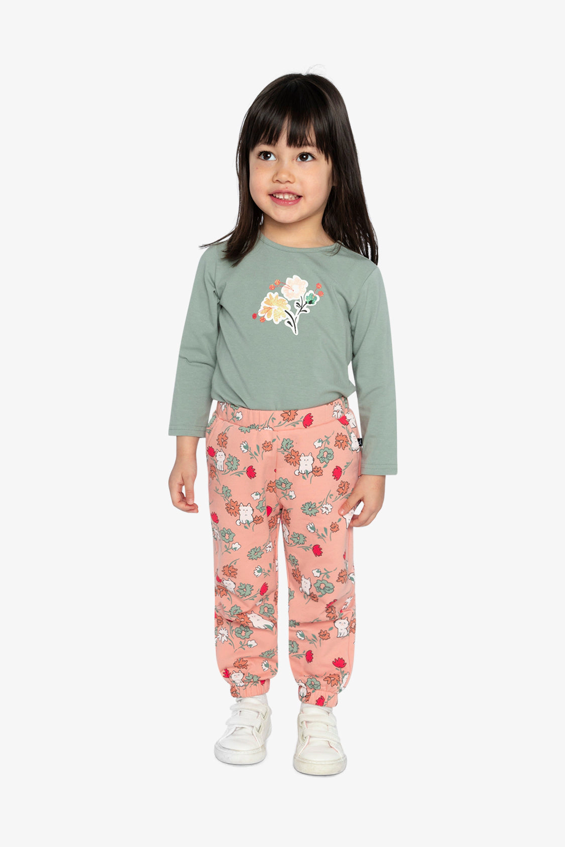 Deux par Girls Glittery Floral Bouquet Organic Cotton Long Sleeve T-Shirt