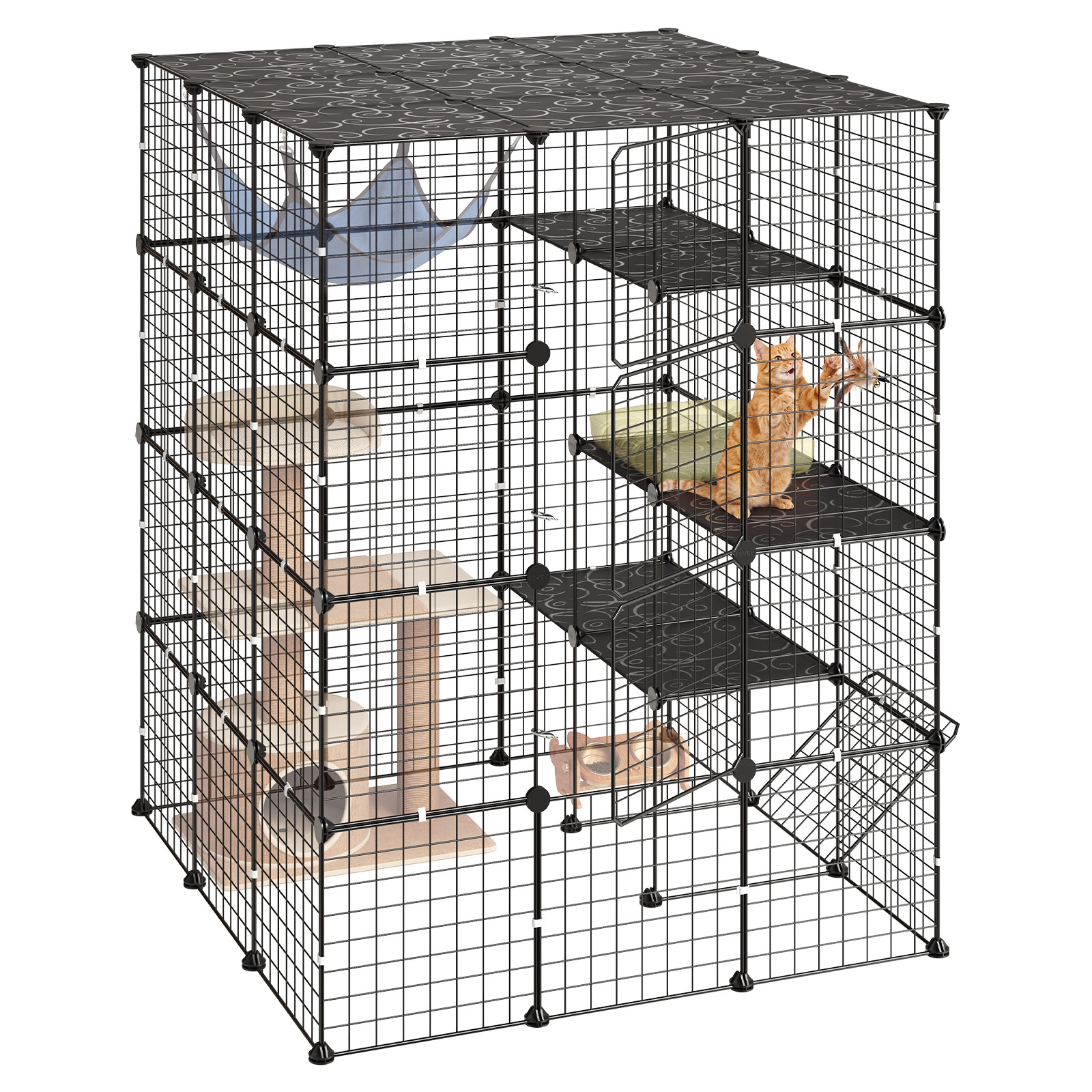 HONGGE Cat Cage Large DIY Cat Playpen Indoor Enclosure Detachable Metal Wire Kennel Crate with Exercise Place for Cats
