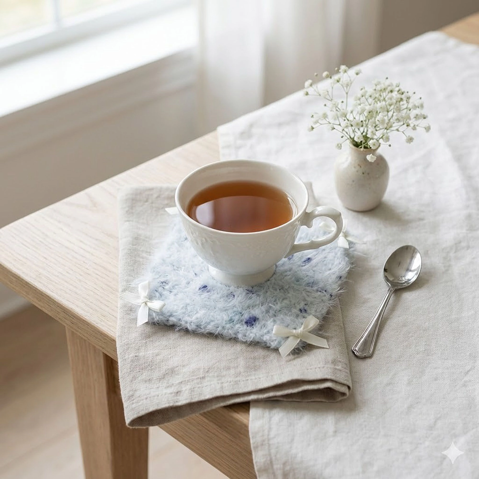Alilang Unisex Plush Knit Coaster with Bow Corners Soft Table Protector