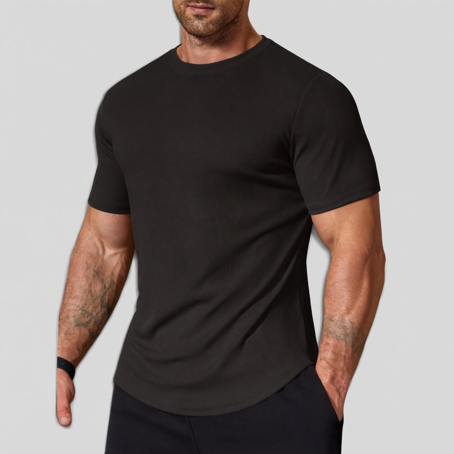 COOFANDY Mens Crew Neck Short Sleeve Tee Slim Fit Curved Hem Solid Casual T-Shirt