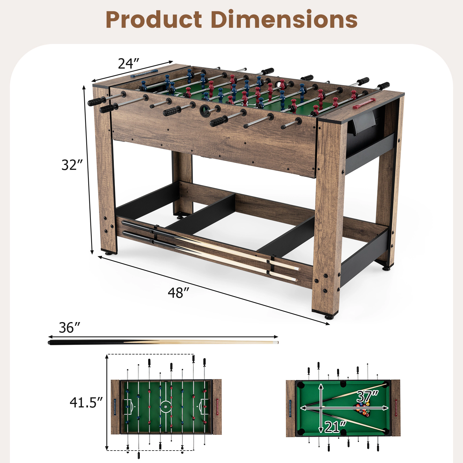 SUGIFT 48-in 2-in-1 Swivel Foosball and Pool Combo Game Table with Cue Sticks and Adjustable Leg Levelers