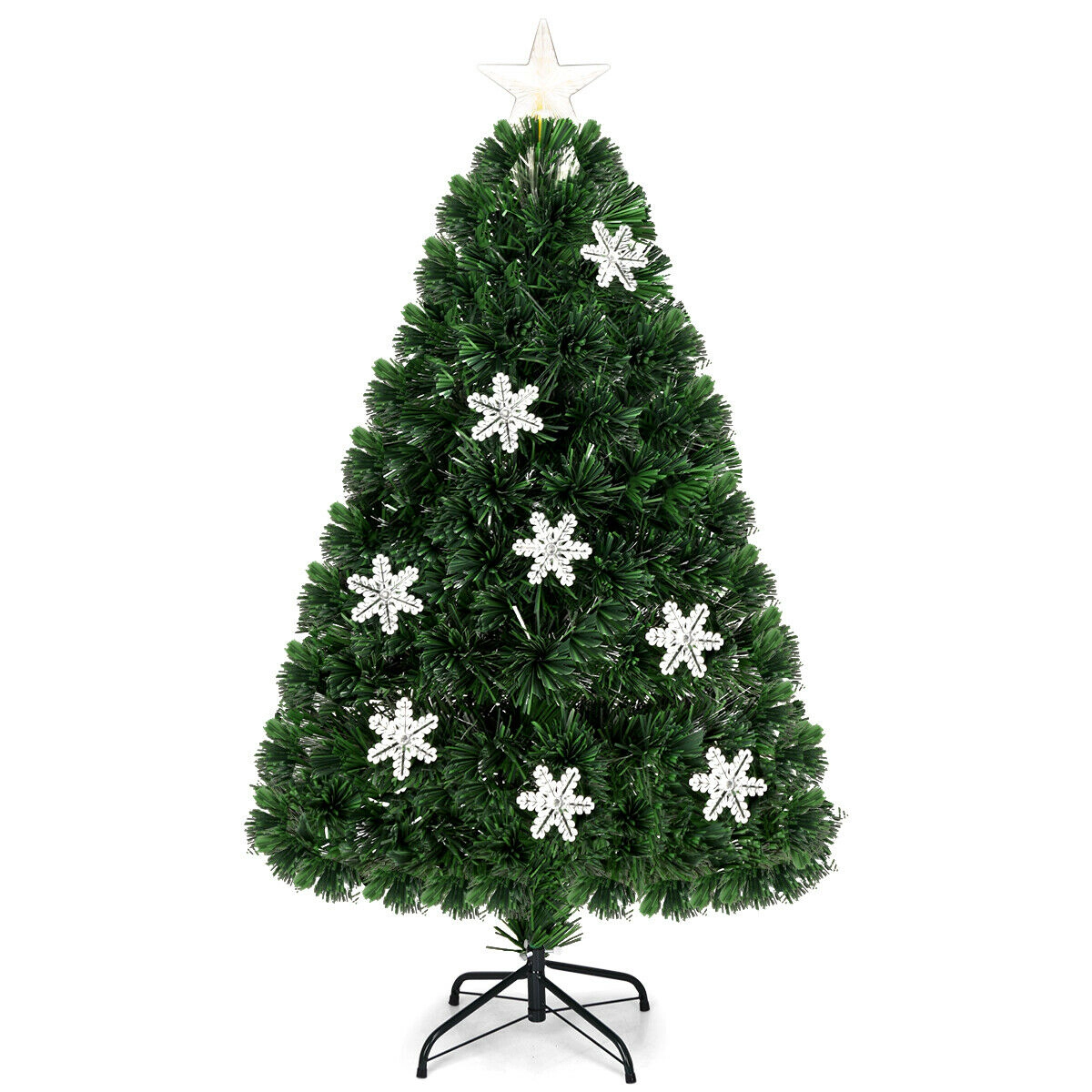 SUGIFT 4-ft Green Pre-Lit Fiber Optic Artificial Christmas Tree with Snowflake Ornaments and 7 Light Colors
