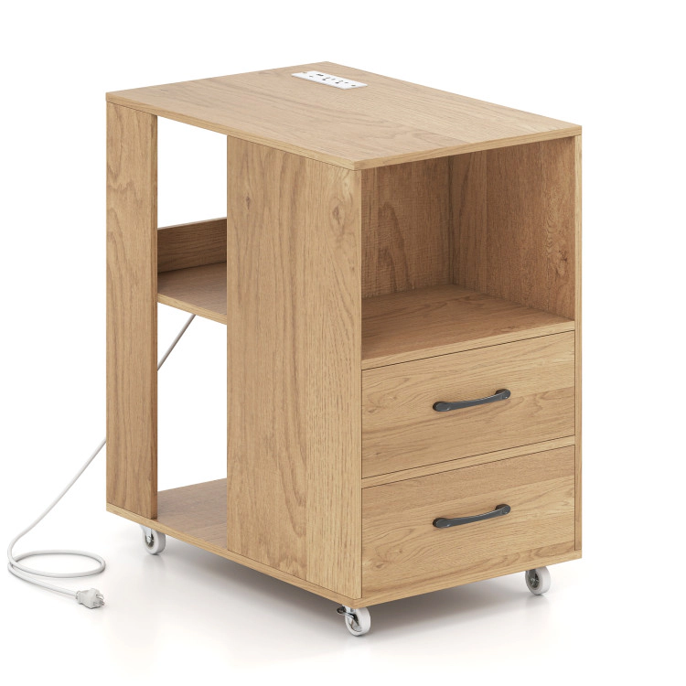 Hivvago End Table With Built-In Charging Station Sofa Side Bedside On Wheels