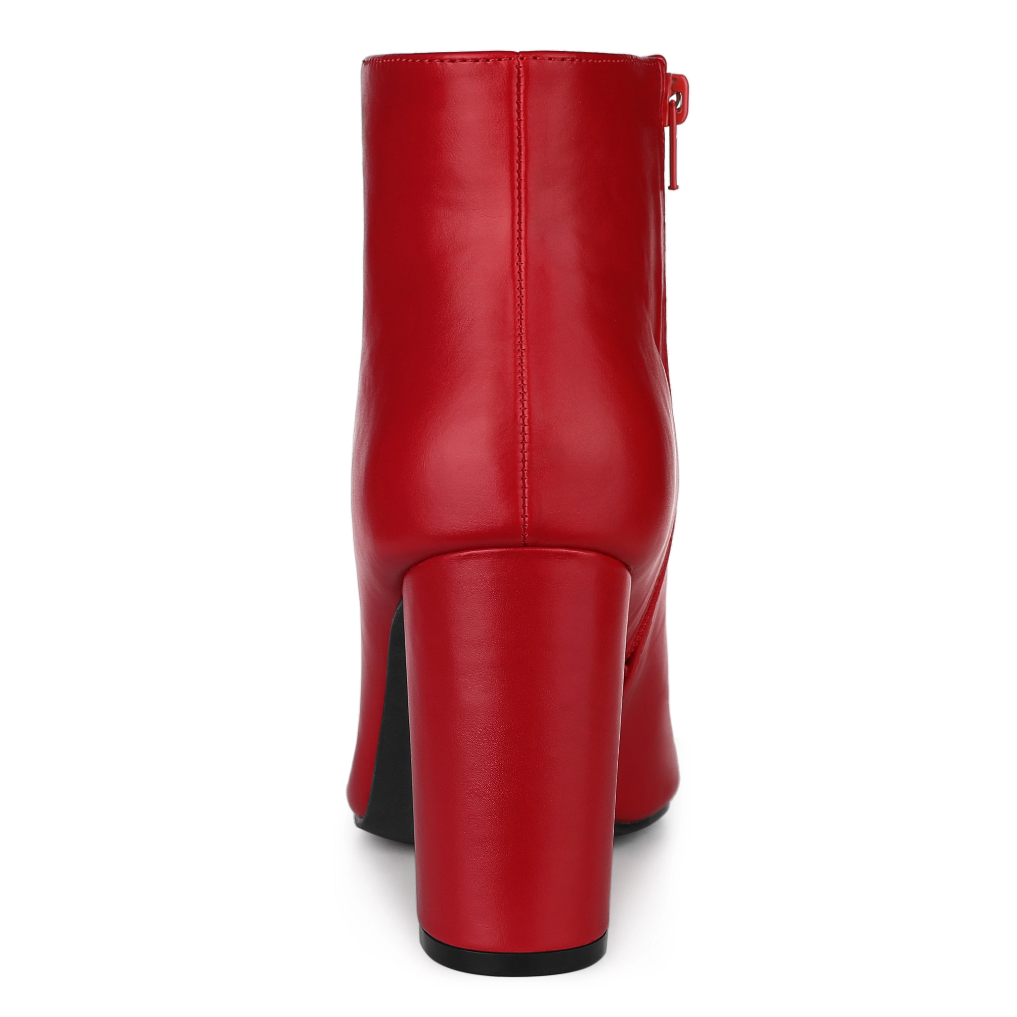 BLISSFUL STEP Women Leather Pointed Toe Zipper Chunky High Heels Ankle Boots