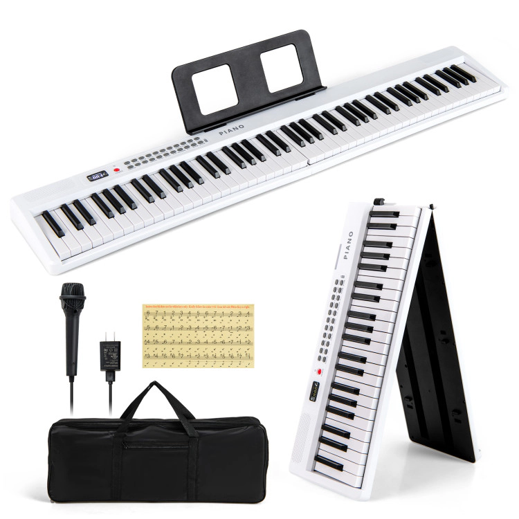 SUGIFT Foldable 88-Key Electric Keyboard Piano with Semi-Weighted Keys Wireless MIDI Dual Speakers White