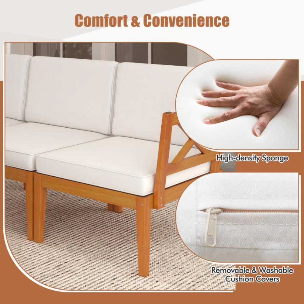 Hivvago 5 Pieces Acacia Wood Patio Furniture Set Outdoor Sectional Conversation Set With Cushions-Off White