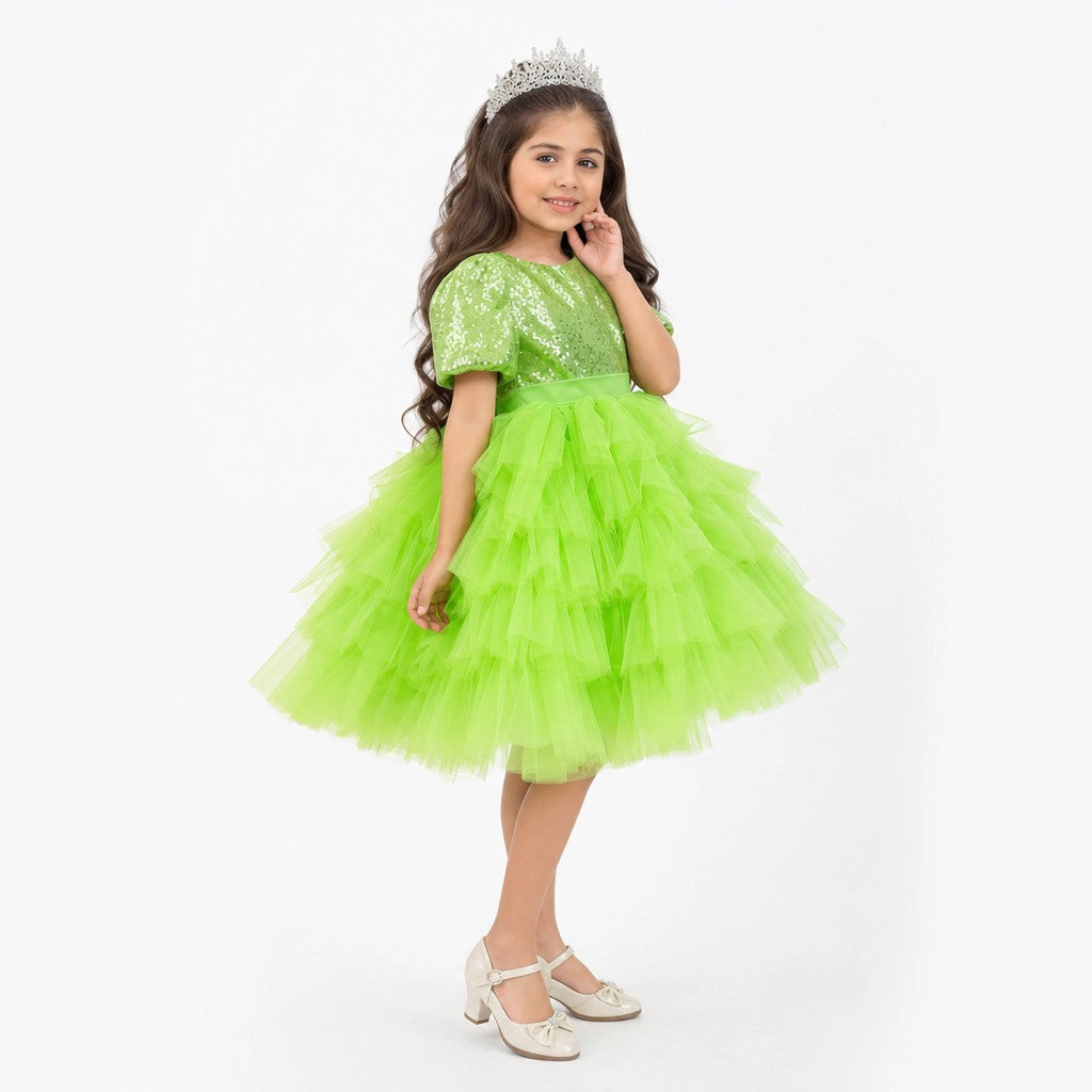 Faeella Girls Enchanted Lime Sequin Tulle Birthday Dress