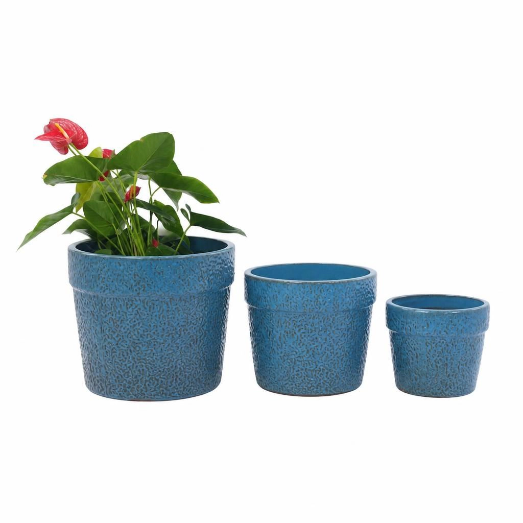 WOW PIONEER Large Round Ceramic Planter Pot for Patio Deck Porch Balcony Yard Indoor Outdoor