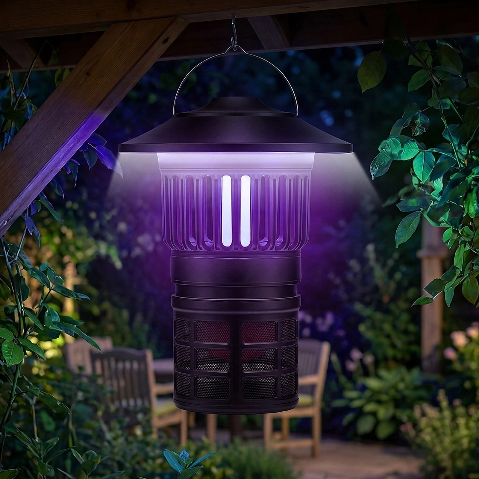 SUGIFT Black Rechargeable Outdoor Bug Zapper Lantern with UV Light 10-in W 10-in D 13.5-in H 1076-sq-ft Coverage
